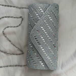 Sparkling Silver Crystal Evening Clutch with Chain Strap